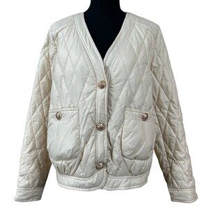 Joh Ivory White Nylon Quilted Puffer Jacket Size M
